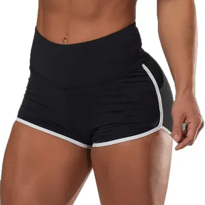 Summer European and American Women's Large Size High Waist Sexy Solid Color Sports Running Tight Hip Lifting Shorts