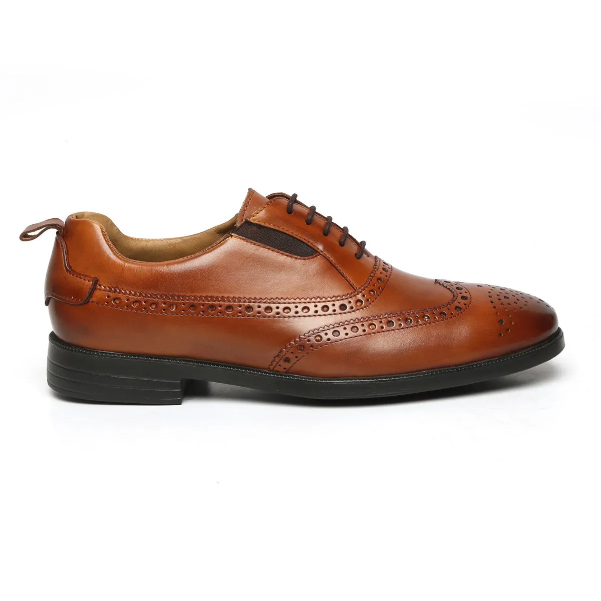 Tan Leather Lace-Up Sneakers With Punching Brogue Design