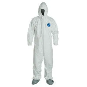 Tyvek Coveralls With Attached Hood and Boots, White, X-Large