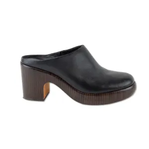 Vince Black Leather Mules with Brown Platform Heel