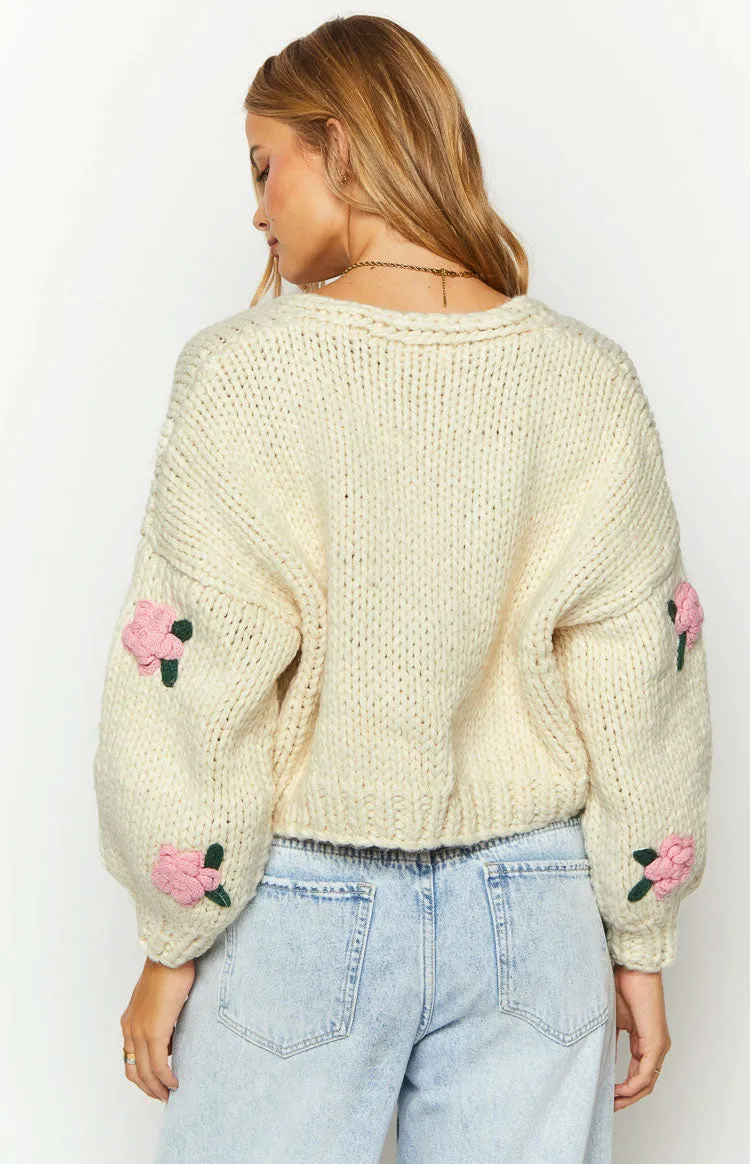 Vine White Rose Embellished Cardigan