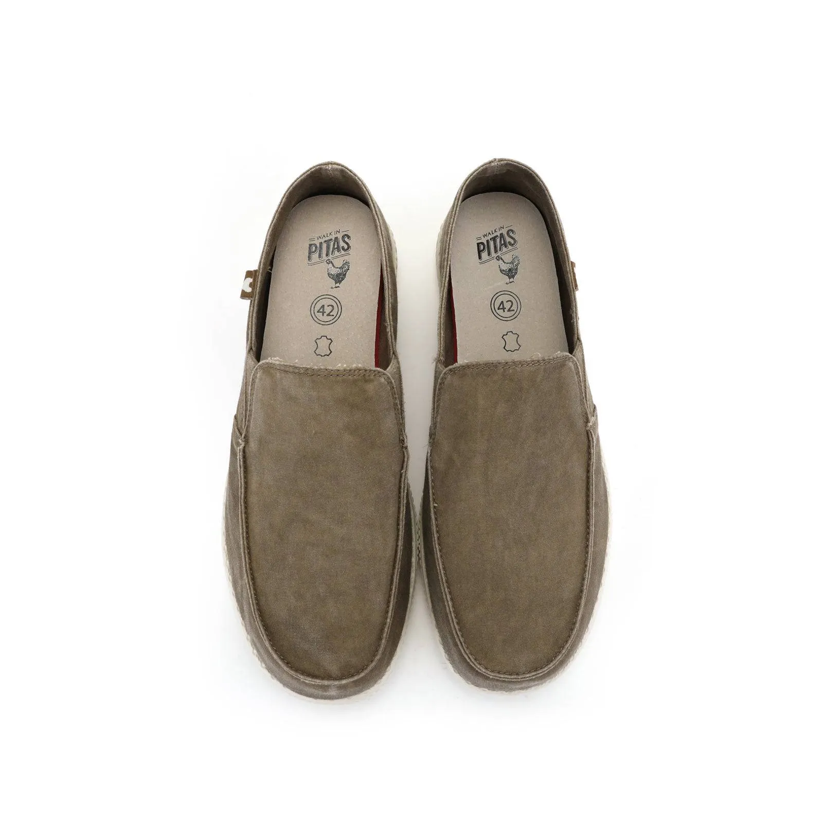 Walk In Pitas WP150 Mens Taupe Textile Slip On Shoes