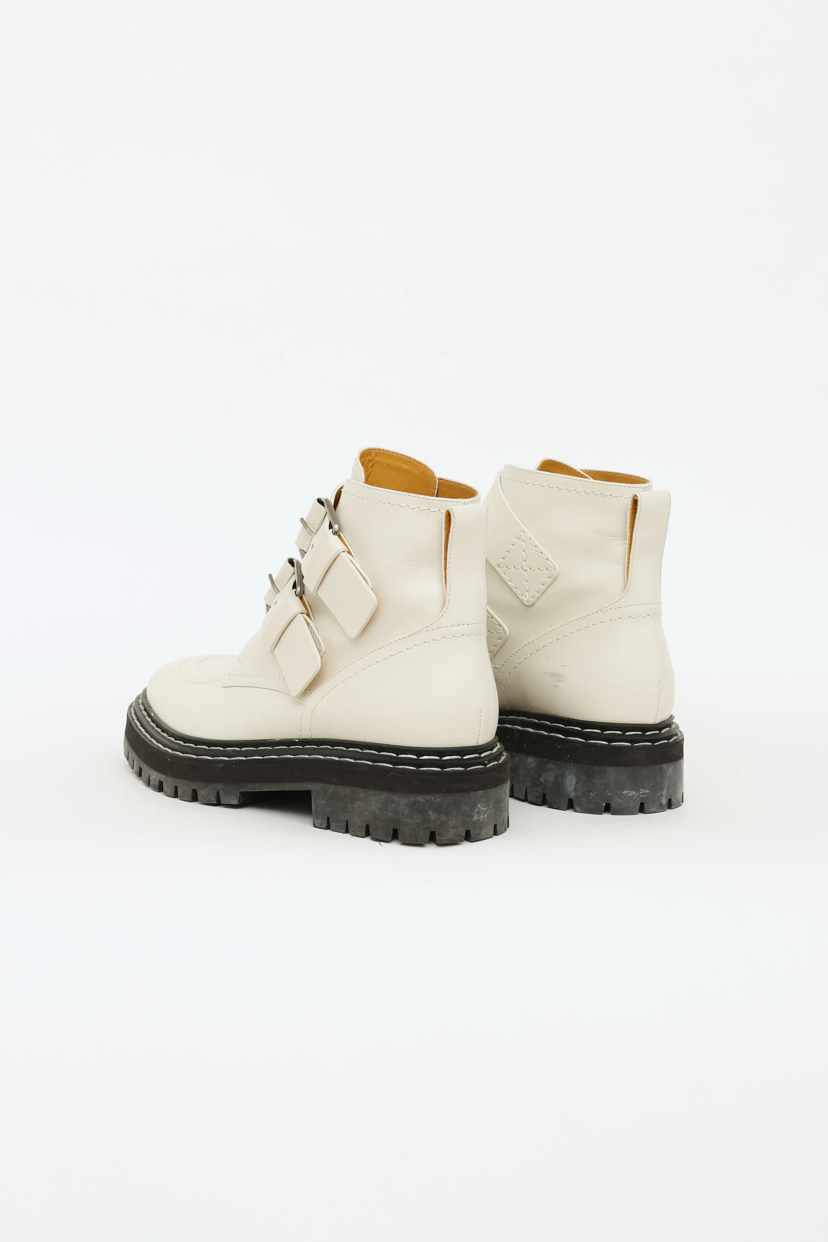 White Buckle Combat Boot