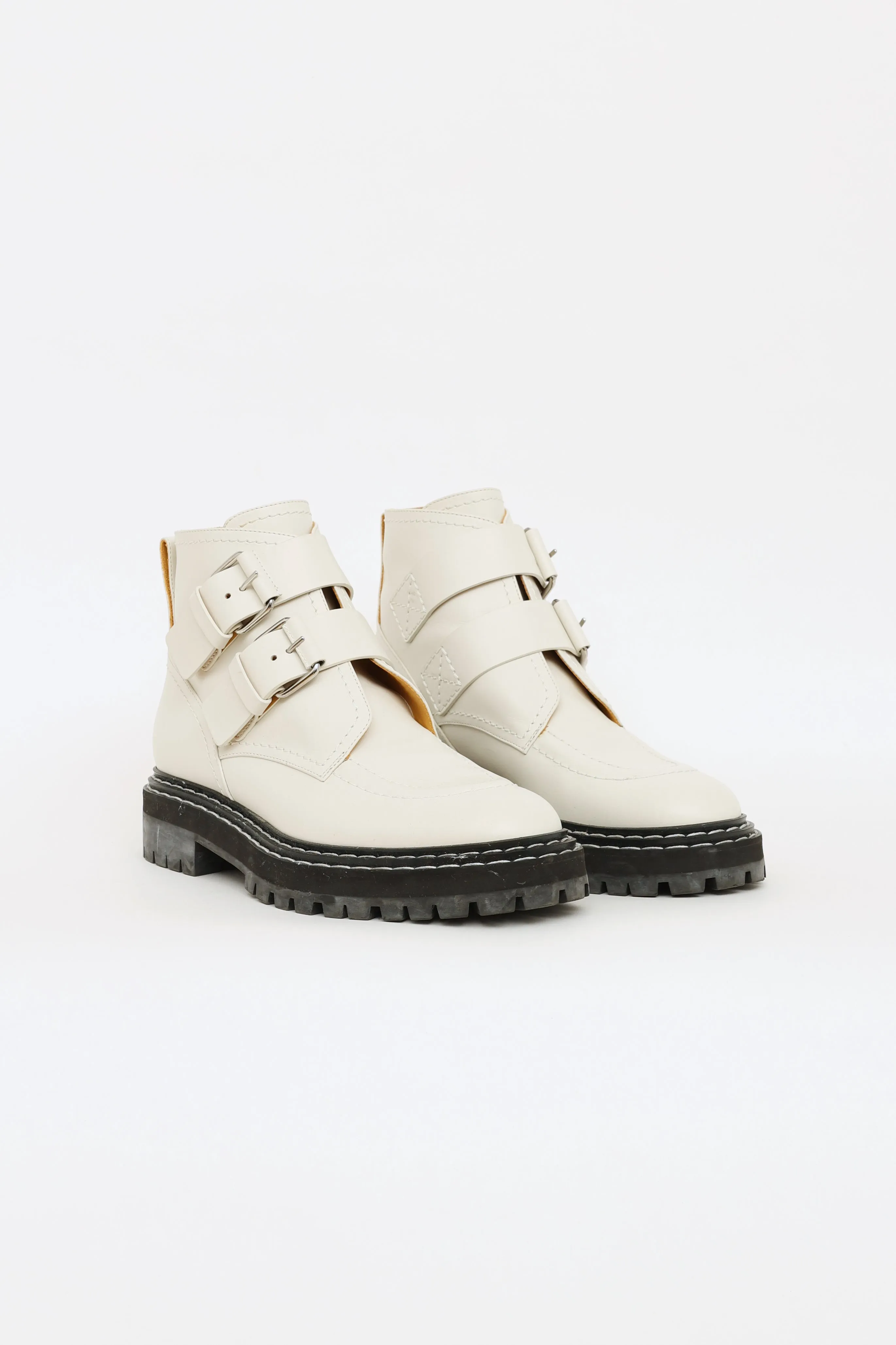 White Buckle Combat Boot