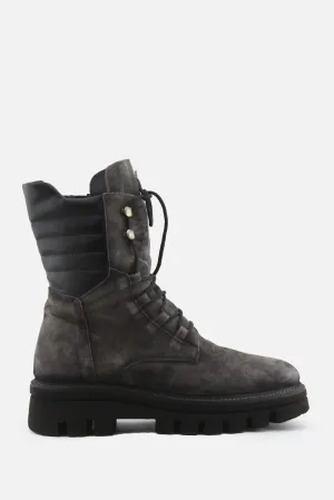 Woman Zipper Laces Combat Ankle Boots | Suede