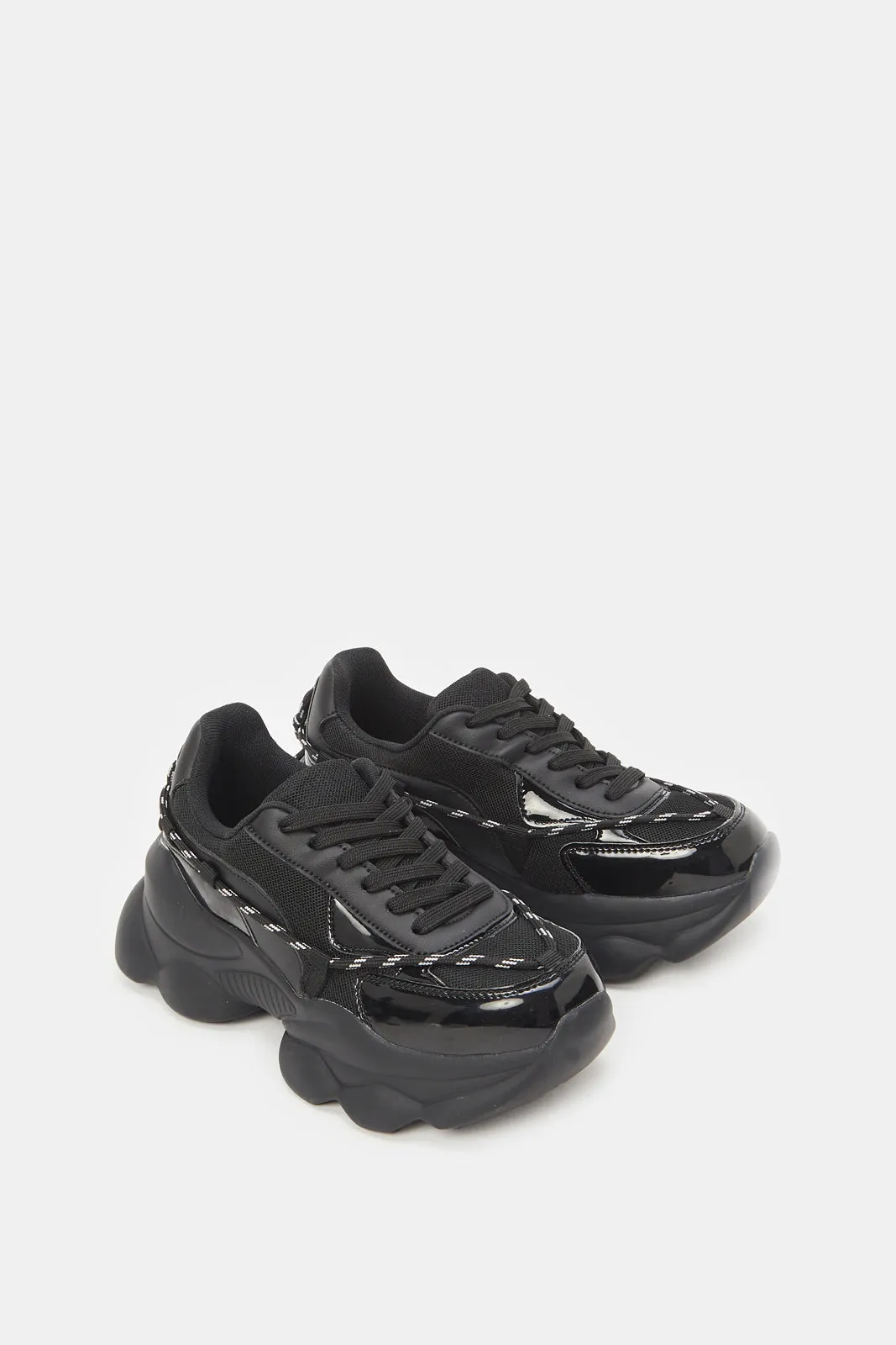 Women Black Chunky Sneakers