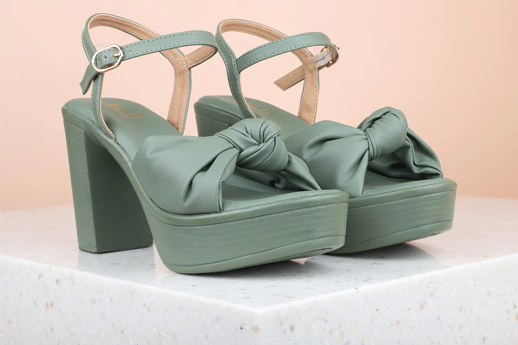 Women Green Solid Platform Heels