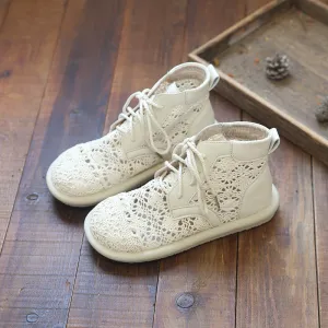 Women Hollow Cotton Linen Summer Flat Boots