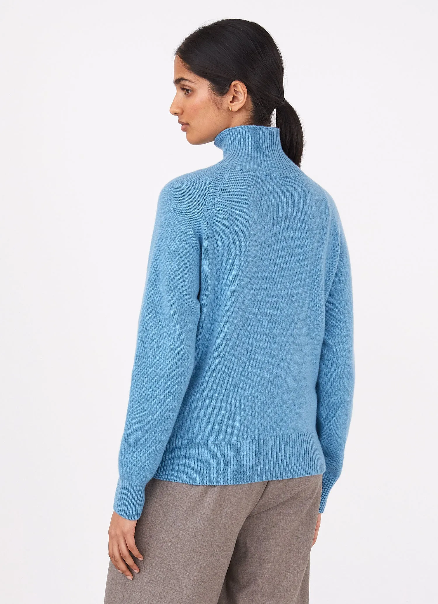 Women's Lambswool Funnel Neck Jumper in Storm Blue