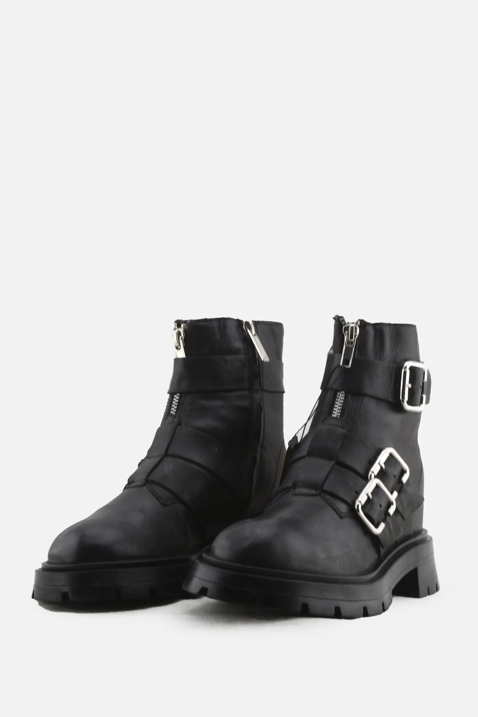 Zara Zipper Buckle Straps Combat Ankle Boots | 100% Authentic Leather