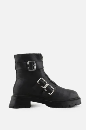 Zara Zipper Buckle Straps Combat Ankle Boots | 100% Authentic Leather