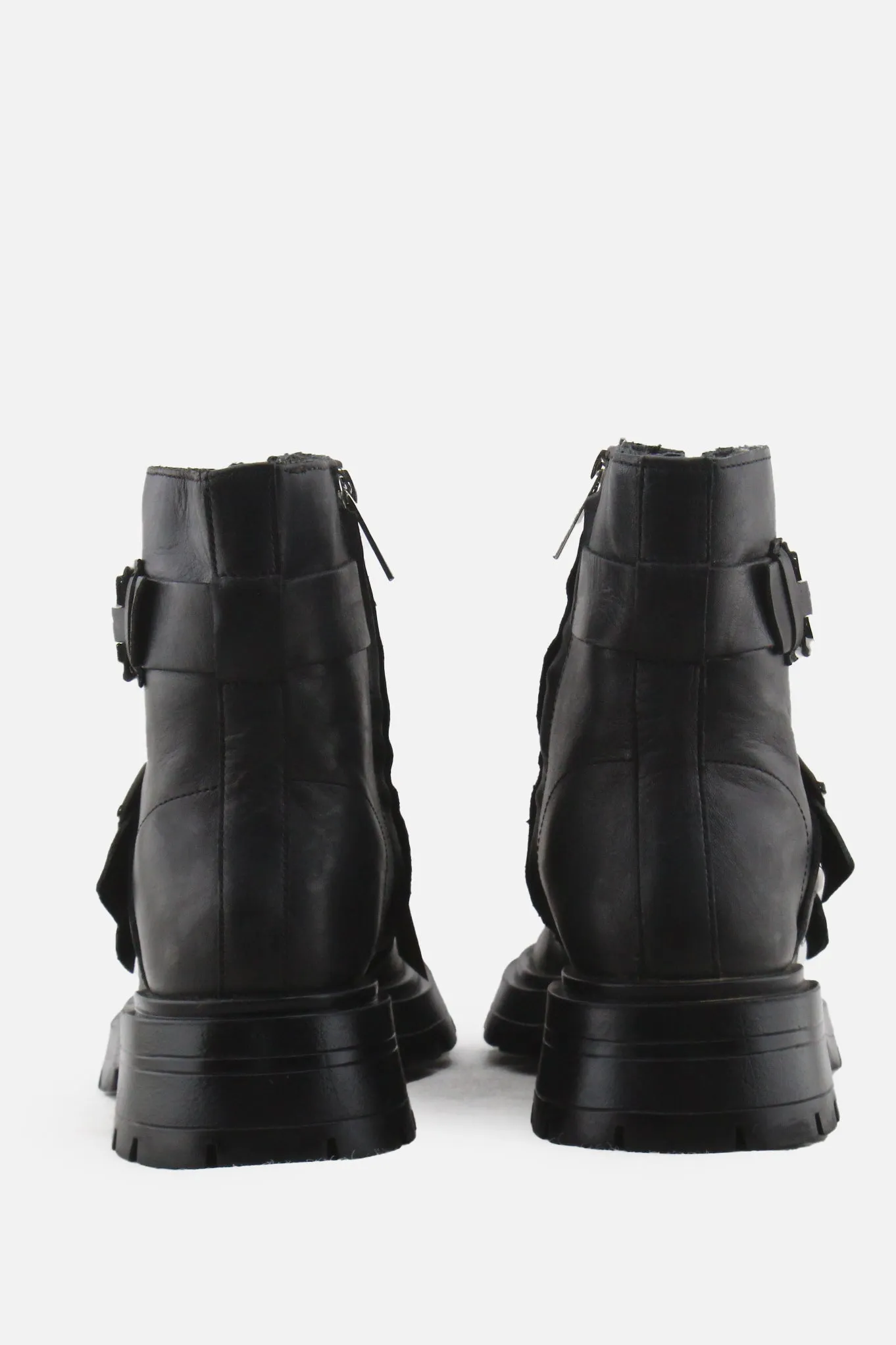 Zara Zipper Buckle Straps Combat Ankle Boots | 100% Authentic Leather