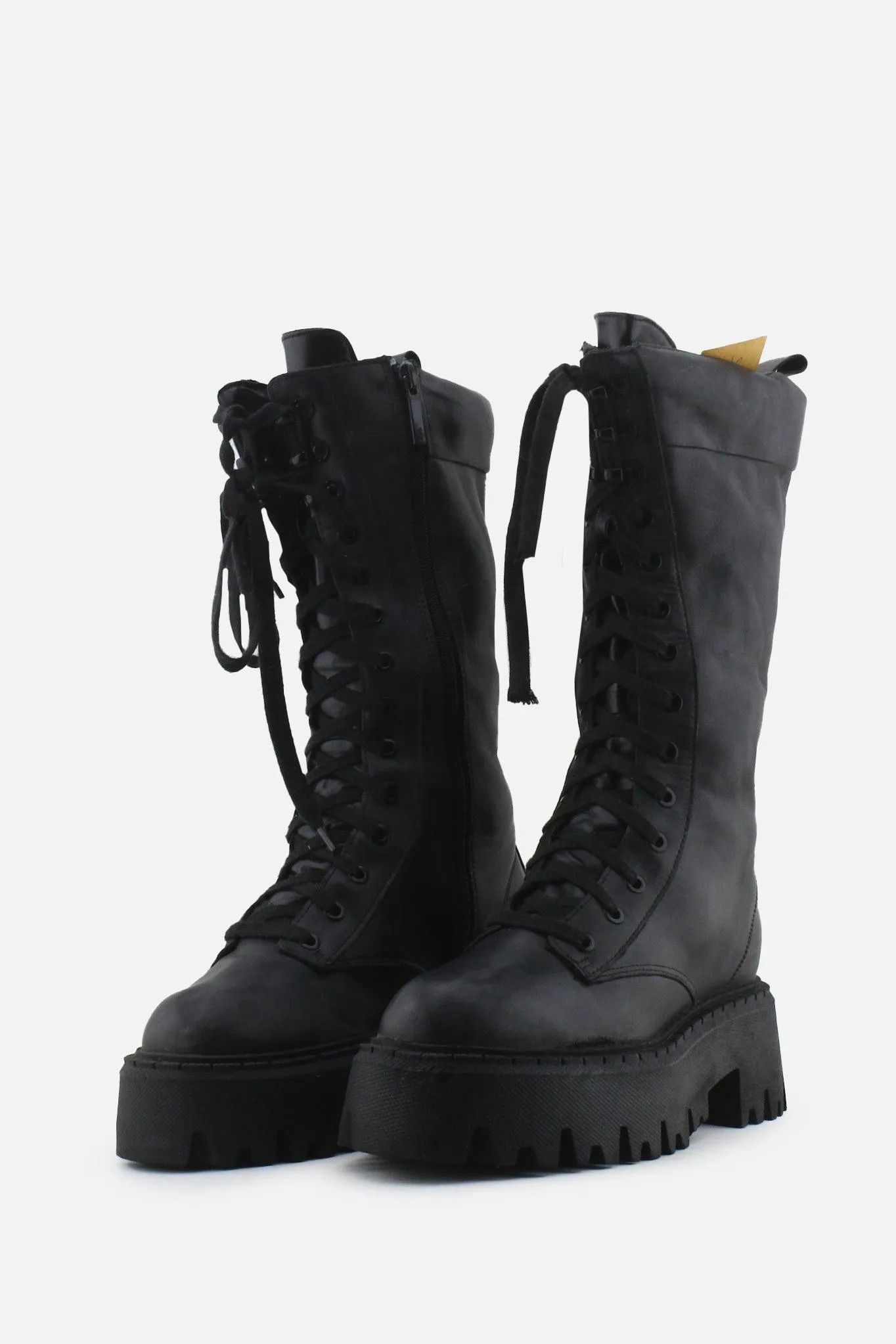 Zara Zipper Laces Combat Long Boots | 100% Authetic Leather